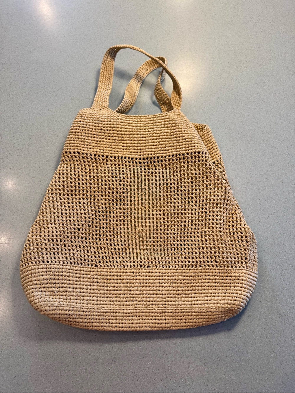 Woven Crochet Tote Bag in Natural Beige